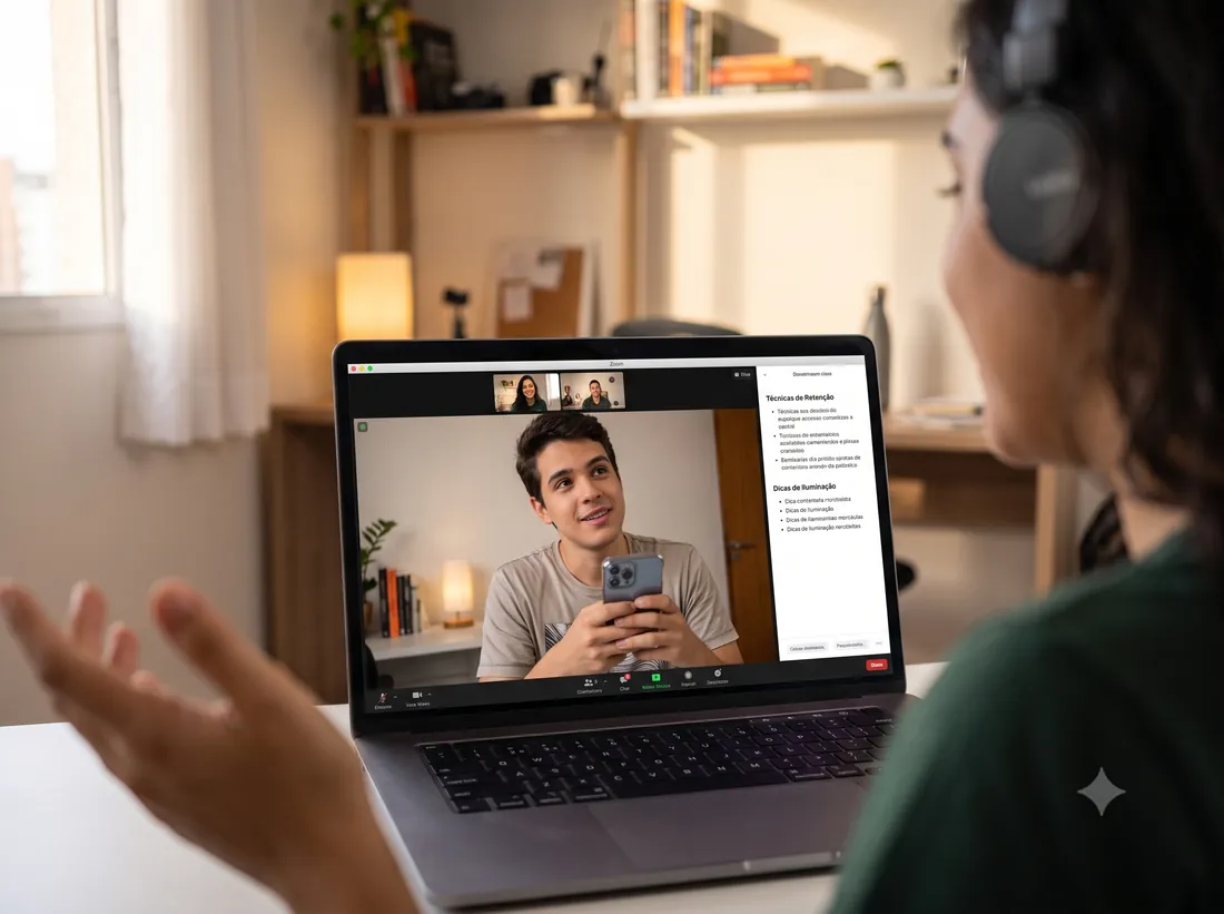 Sessão de mentoria explicando técnicas de retenção e boas práticas de live
